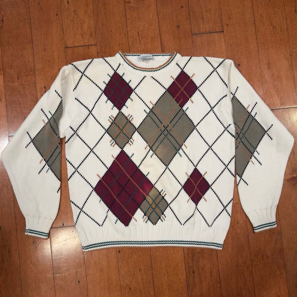 Vintage Izod Club Men's Argyle Crew Neck Cotton Sweater